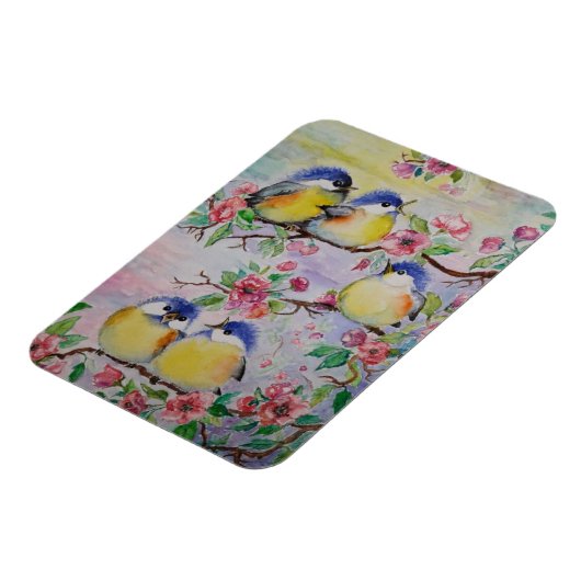 Kute Sparrows Magnet - Spring - Schilderen Magneet (Linkerzijde)