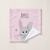 Kute Spring Easter Bunny Rabbit en Name Kinder Bad Handdoek (Wasdoekje)