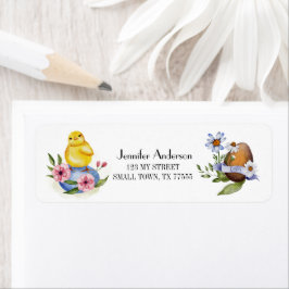Kute Spring Easter Egg Chick Floral Address Etiket