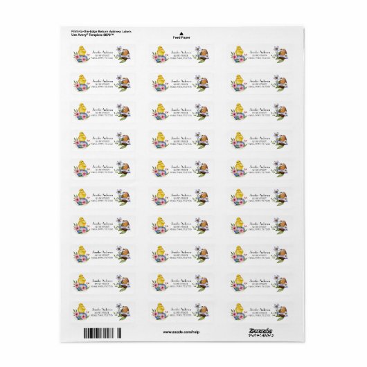 Kute Spring Easter Egg Chick Floral Address Etiket (Full Sheet)