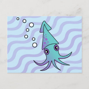 Kute Squid in Ocean Blue Briefkaart