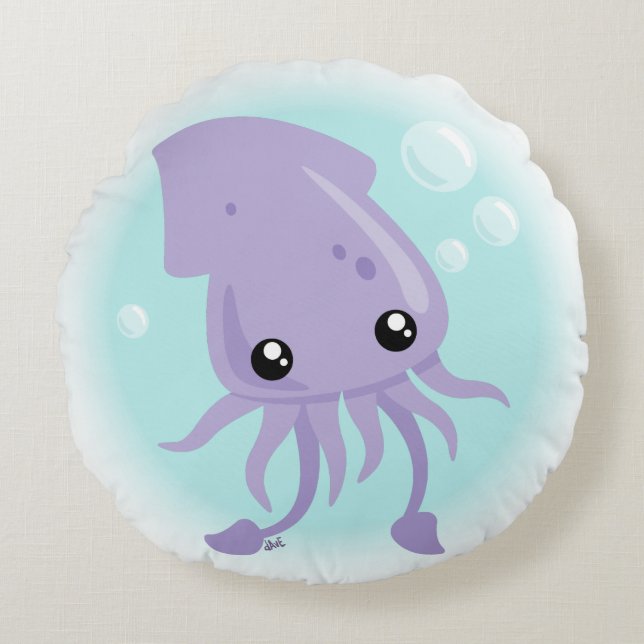 Kute Squid Round Pillow Rond Kussen (Voorkant)