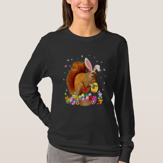 Kute Squirrel Paasdag Bunny Eggs Easter Costuum T-shirt (Voorkant)