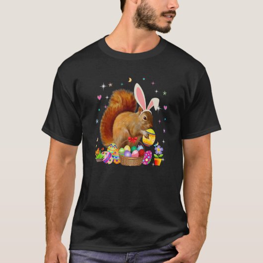 Kute Squirrel Paasdag Bunny Eggs Easter Costuum T-shirt (Voorkant)