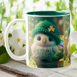 Kute St Patricks Day Baby Owl Personalized Tweekleurige Koffiemok