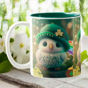 Kute St Patricks Day Baby Owl Personalized Tweekleurige Koffiemok