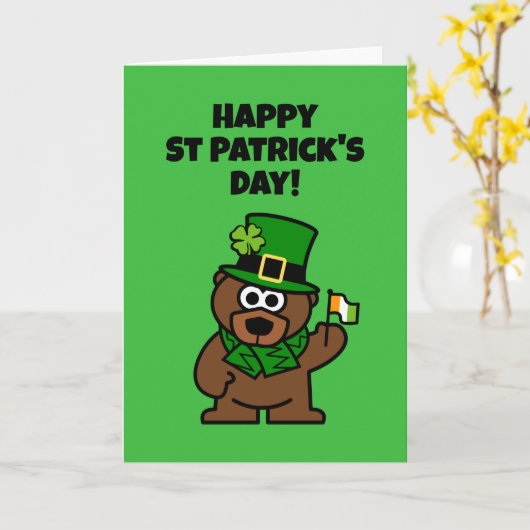 Kute St Patrick's Day card met leprechaun beer Kaart (Gele Bloem)