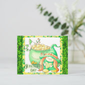 Kute St Patricks Day Gnome Girl Green Shamrock Briefkaart (Staand voorkant)