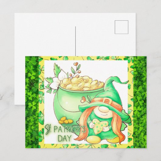 Kute St Patricks Day Gnome Girl Green Shamrock Briefkaart (Voorkant / Achterkant)