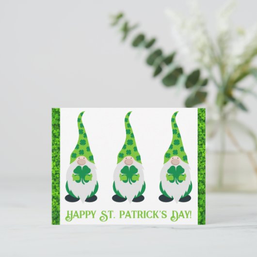 Kute St Patricks Day Gnome Green Shamrock Briefkaart (Staand voorkant)