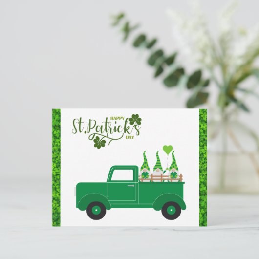 Kute St Patricks Day Gnome Shamrock Green Truck Briefkaart (Staand voorkant)