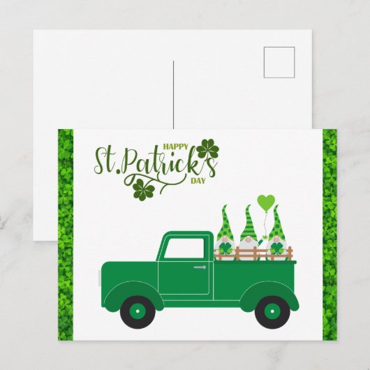 Kute St Patricks Day Gnome Shamrock Green Truck Briefkaart (Voorkant / Achterkant)