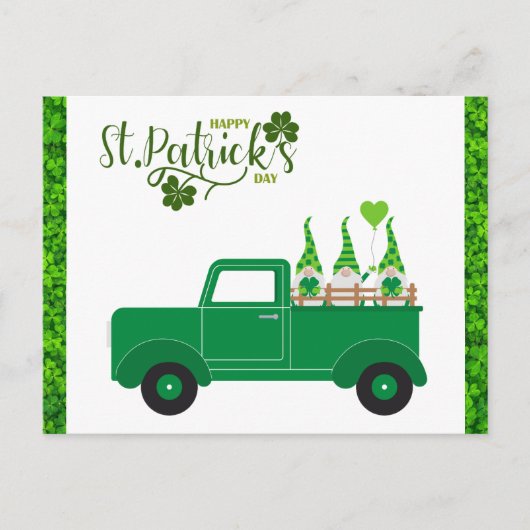 Kute St Patricks Day Gnome Shamrock Green Truck Briefkaart (Voorkant)