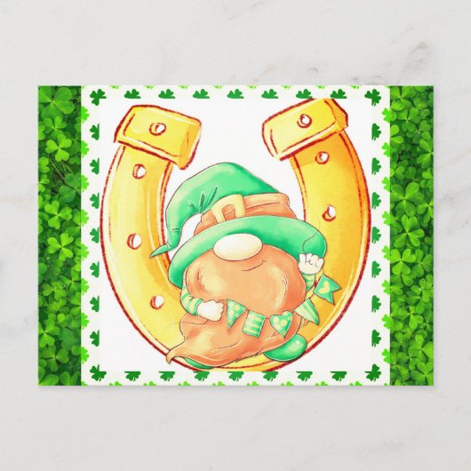 Kute St Patricks Day Lucky Gnome Green Shamrock Briefkaart (Voorkant)