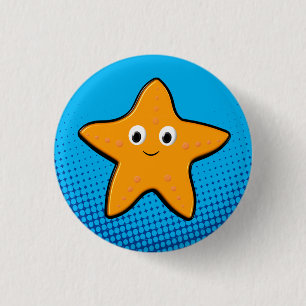 Kute Starfish Tekening Blauwe Oceaan Ronde Button 3,2 Cm