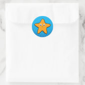 Kute Starfish Tekening Blauwe Oceaan Ronde Sticker (Tas)