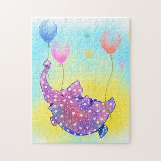 Kute Starry Elephant Flying with Colorful Balloons Legpuzzel (Verticaal)