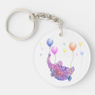 Kute Starry Elephant Flying with Colorful Balloons Sleutelhanger