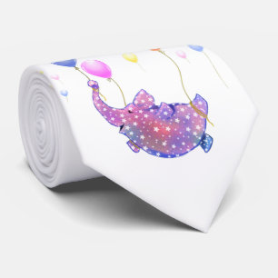 Kute Starry Elephant Flying with Colorful Balloons Stropdas