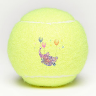 Kute Starry Elephant Flying with Colorful Balloons Tennisballen