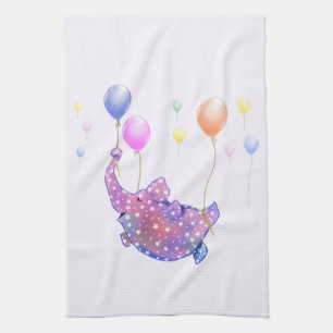 Kute Starry Elephant Flying with Colorful Balloons Theedoek