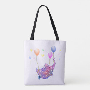 Kute Starry Elephant Flying with Colorful Balloons Tote Bag