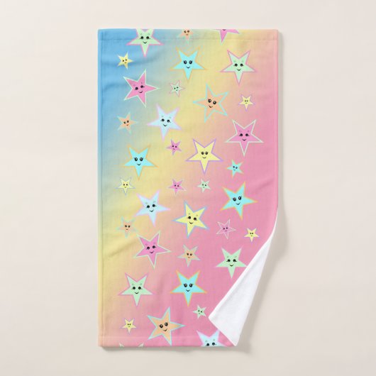 Kute sterren met gezichten in pastelkleuren bad handdoek (Handdoek)