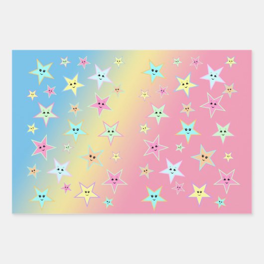 Kute sterren met gezichten in pastelkleuren inpakpapier vel (Voorkant 2)