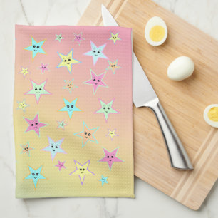 Kute sterren met gezichten in pastelkleuren theedoek
