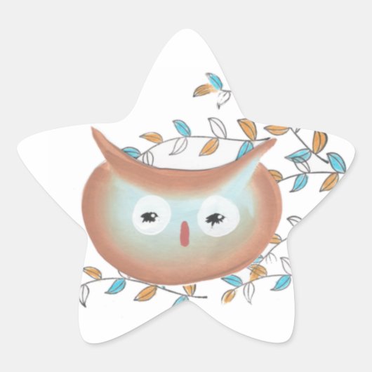 Kute Stickers Owl Afbeelding in bruin en Blauwgroe (Voorkant)