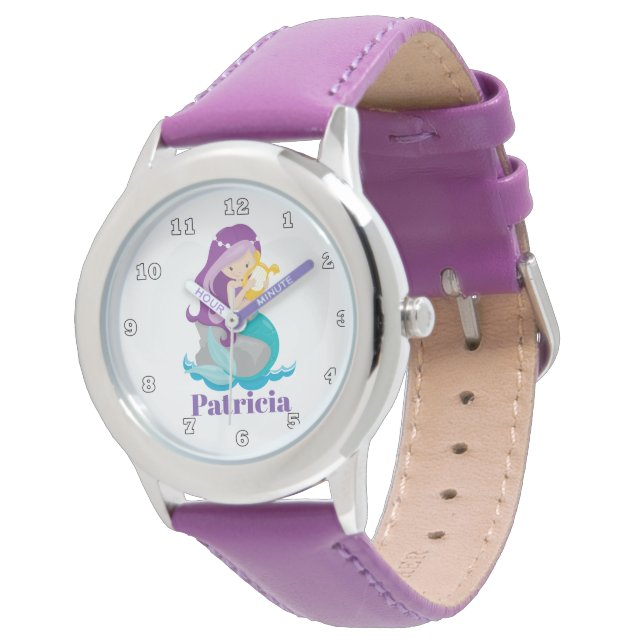 Kute strand mermaid add name watch horloge (Gekanteld)