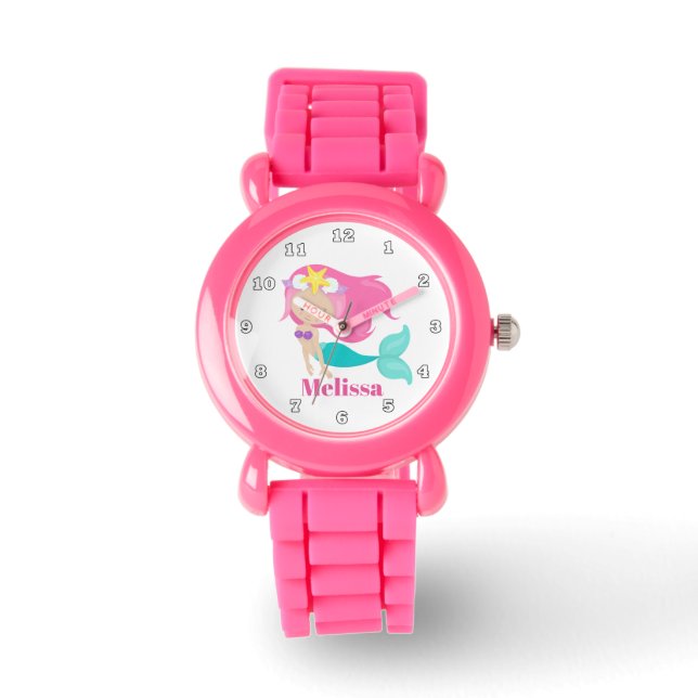 Kute strand mermaid add name watch horloge (Voorkant)