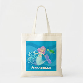 Kute strand zeemeermaid zee schildpad naam canvas  tote bag