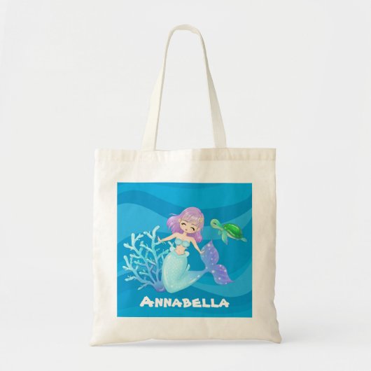 Kute strand zeemeermaid zee schildpad naam canvas  tote bag (Voorkant)