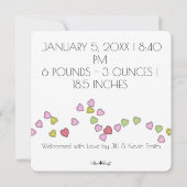 Kute String of Hearts Photo Birth Announcement Kaart (Achterkant)