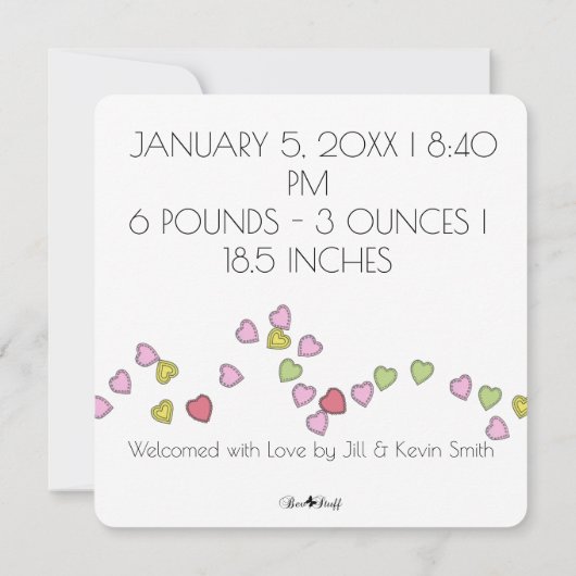Kute String of Hearts Photo Birth Announcement Kaart (Achterkant)