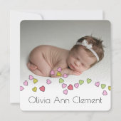 Kute String of Hearts Photo Birth Announcement Kaart (Voorkant)