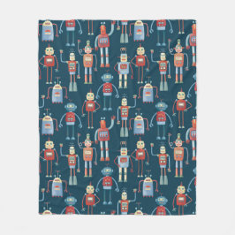 Kute Style Retro Robot Pattern Dark uit de jaren v Fleece Deken