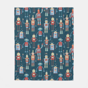Kute Style Retro Robot Pattern Dark uit de jaren v Fleece Deken