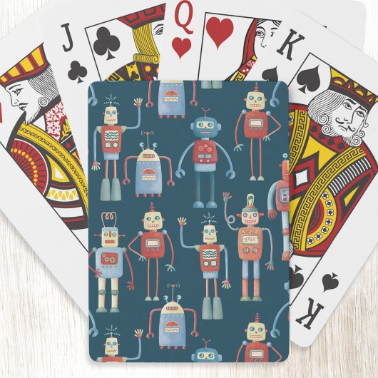Kute Style Retro Robot Pattern Dark uit de jaren v Pokerkaarten
