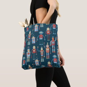 Kute Style Retro Robot Pattern Dark uit de jaren v Tote Bag