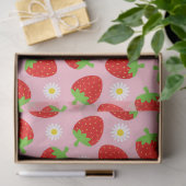 Kute Summer aardbeien & White Flowers op Roze Tissuepapier (Geschenk)