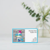 Kute Summer Girl Beach Palm Trees Blue Black Busin Visitekaartje (Staand voorkant)