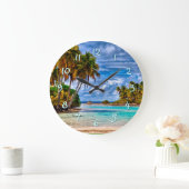 Kute  Summer Hawaiian Beach Waterverf Grote Klok (Huis)
