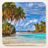 Kute  Summer Hawaiian Beach Waterverf Kartonnen Onderzetters (Voorkant)