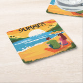 Kute Summer op de Beach Scene Kartonnen Onderzetters (Schuin)
