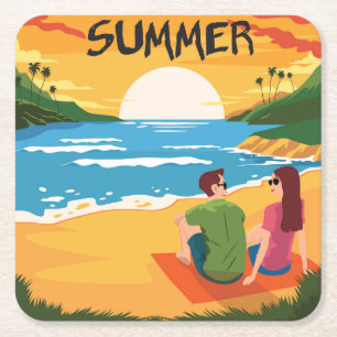 Kute Summer op de Beach Scene Kartonnen Onderzetters