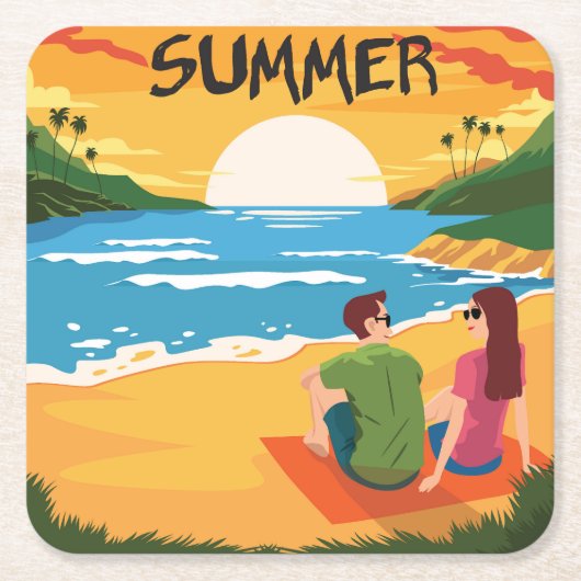 Kute Summer op de Beach Scene Kartonnen Onderzetters (Voorkant)