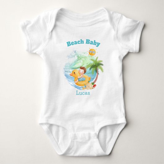 Kute Summer Vacation Name Beach Baby Boy Romper (Voorkant)