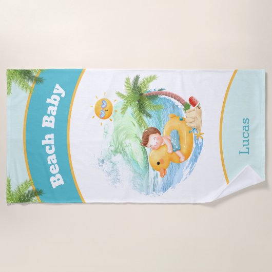 Kute Summer Vacation Name Beach Boy Strandlaken (Voorkant)